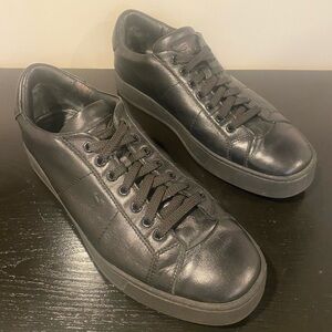 Santoni Black Leather Sneakers
